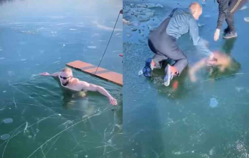 KAD ADRENALIN UDARI U GLAVU! Zaronio u zaleđeno jezero, a onda je nastupila panika (VIDEO)
