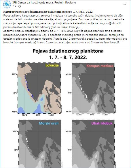 Printscreen facebook IRB Centar za istraživanje mora