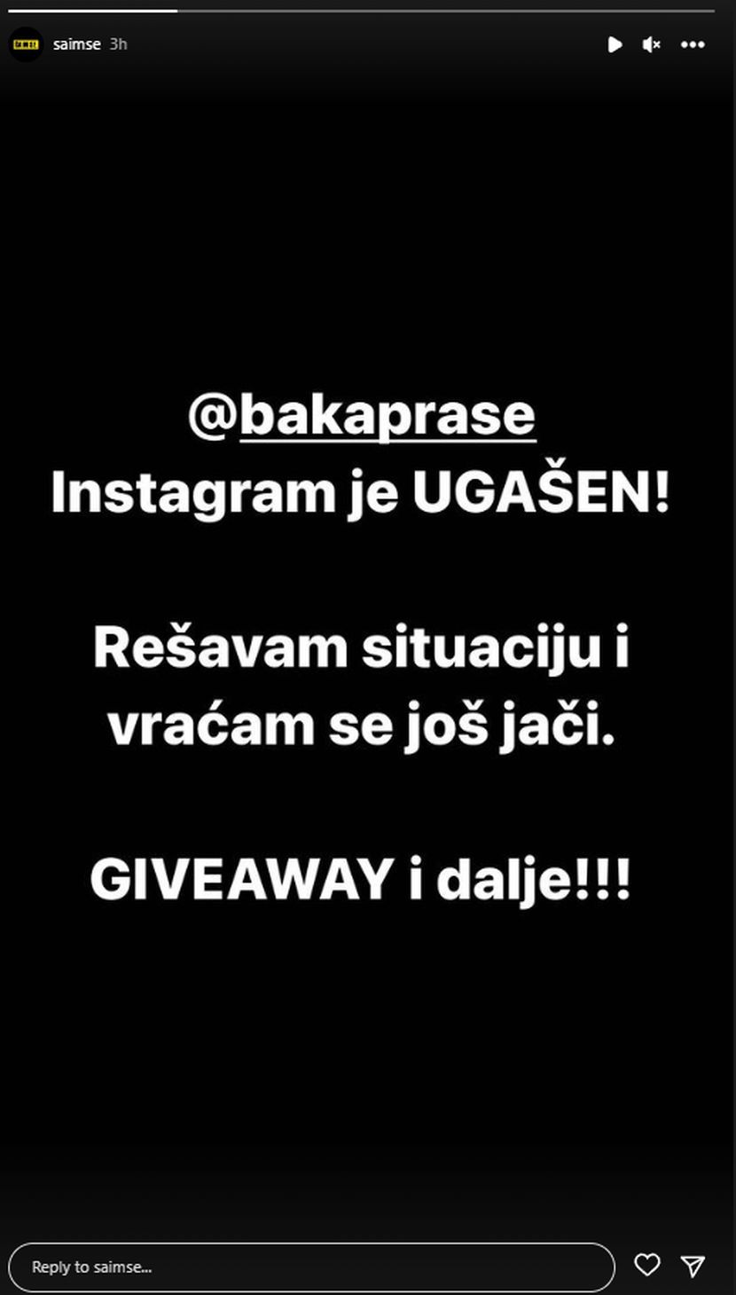 Printscreen instagram story Baka Prase