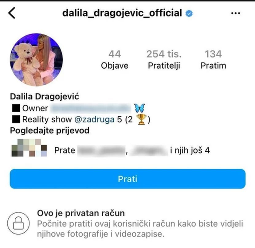 Printscreen instagram Dalila Dragojevic