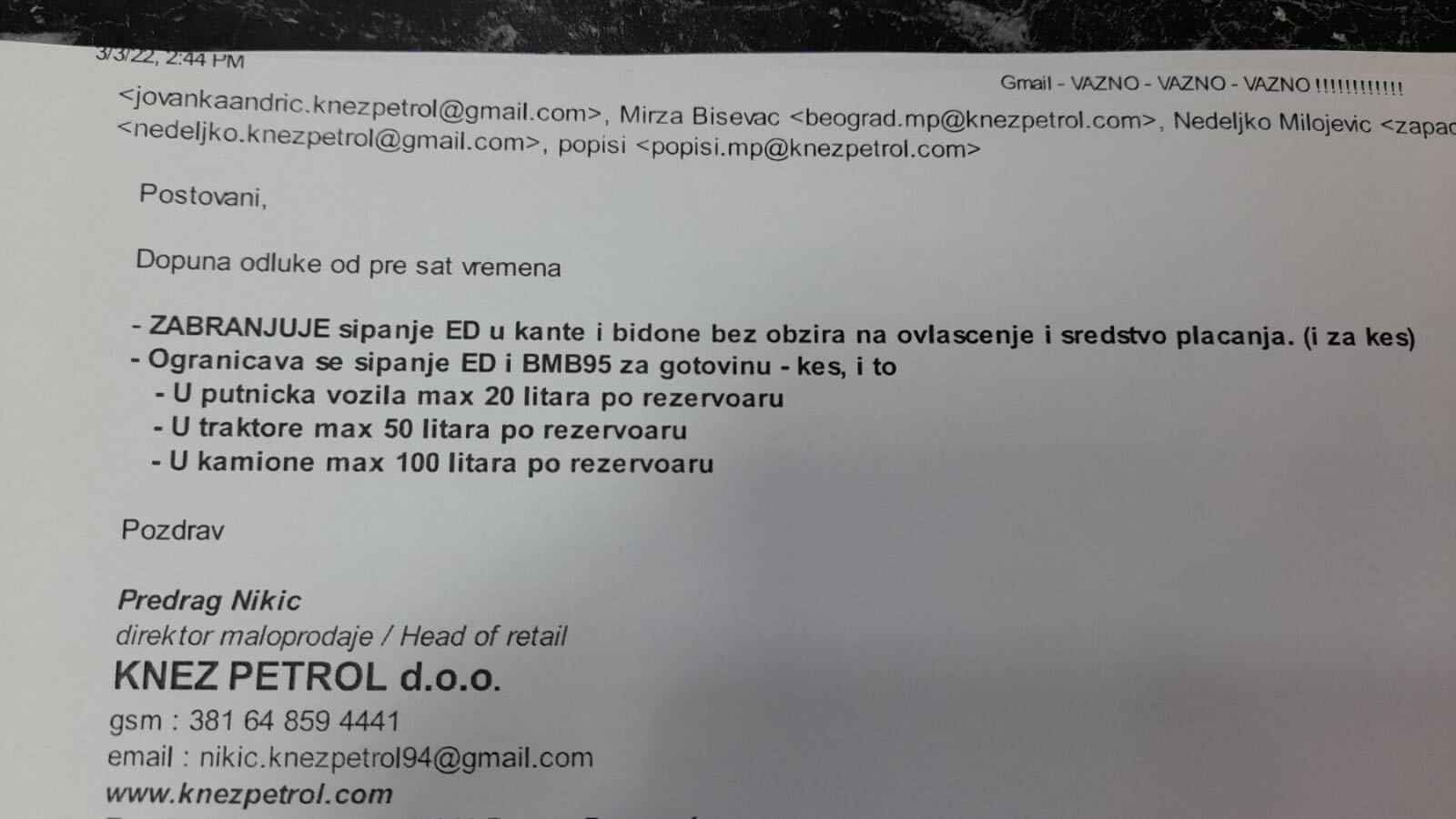 gorivo zabrana