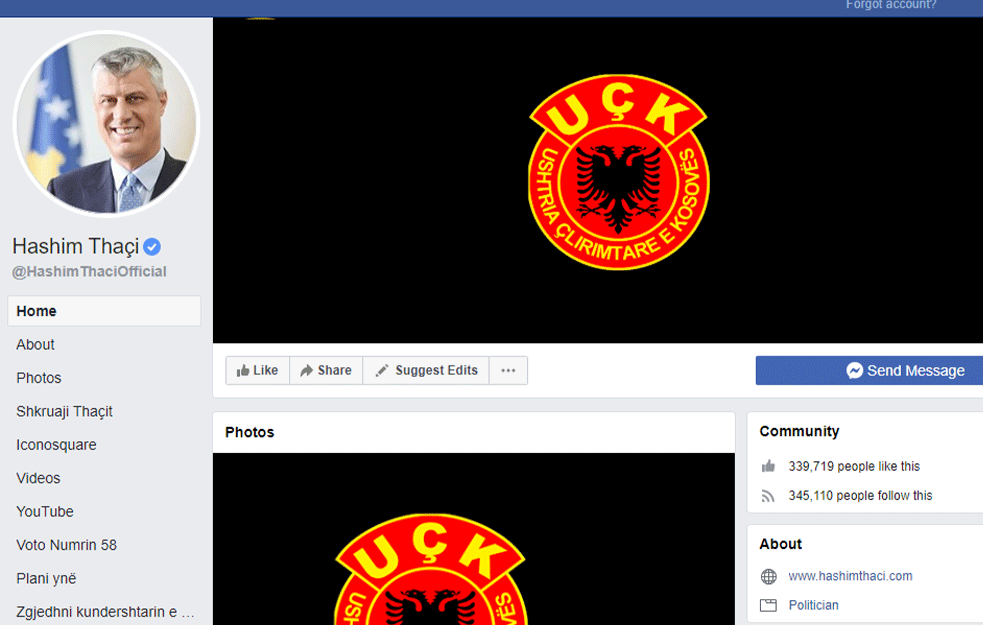 TAČI PROVOCIRA: Okačio UČK grb na facebook profil!