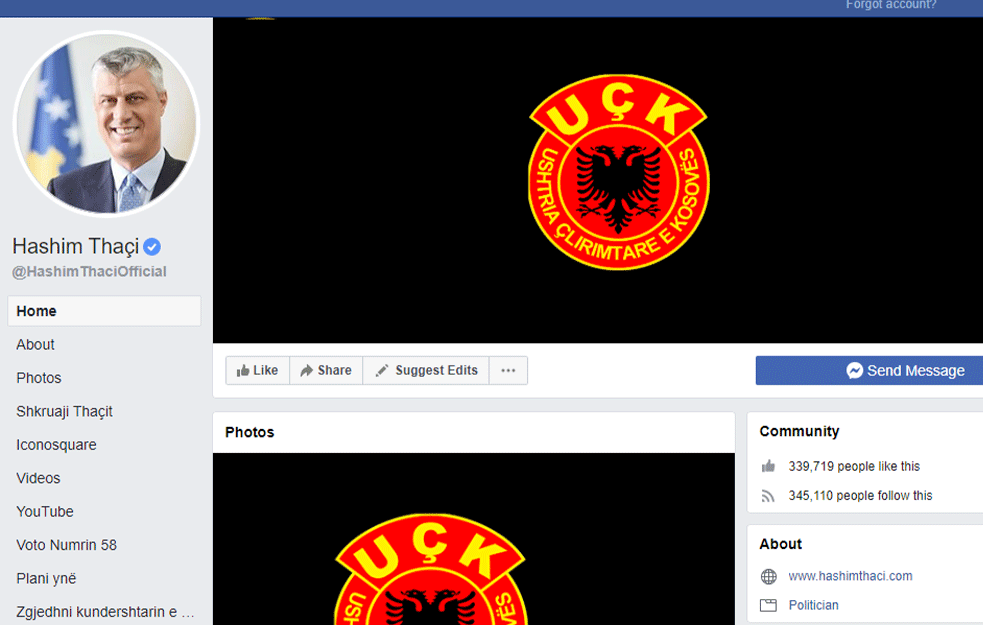 TAČI PROVOCIRA: Okačio UČK grb na <span style='color:red;'><b>facebook</b></span> profil!