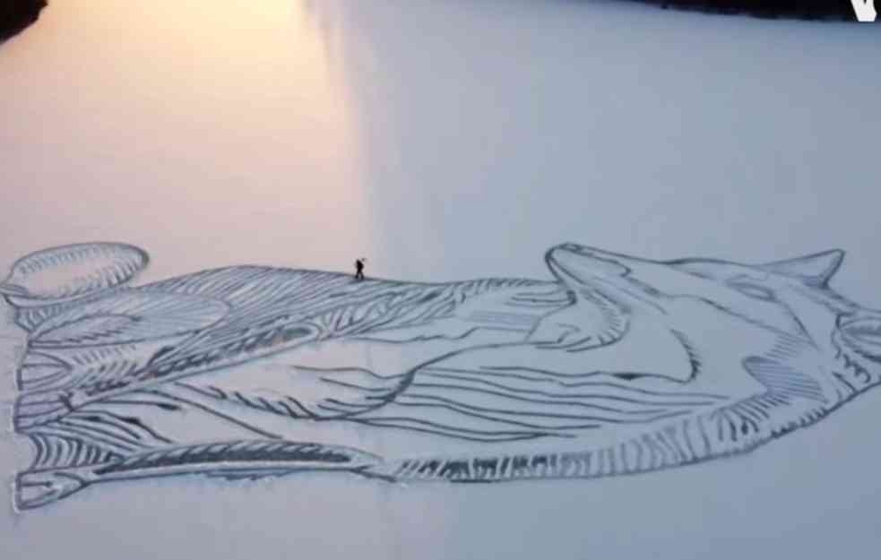 NESTVARAN PRIZOR NA ZAMRZNUTOM JEZERU! Lik džinovske lisice utisnut u sneg (VIDEO)
