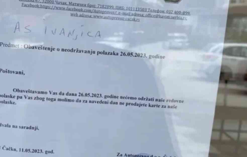 AUTOPREVOZ IZ ČAČKA POVUKAO SVOJE AUTOBUSE 26. MAJA: Mole stanice da ne prodaju KARTE PUTNICIMA!