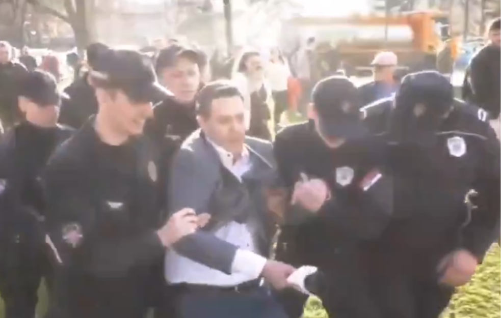  Poliven kafom, pa uhapšen: Nemanja Šarović priveden kada je otišao da snimi studente u Pionirskom parku (VIDEO)