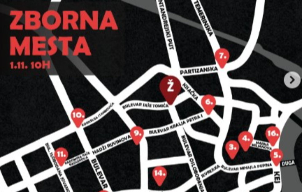 Studenti objavili deo plana za 1. novembar: Okupljanja u Novom Sadu na 16 zbornih mesta u 10 ujutro