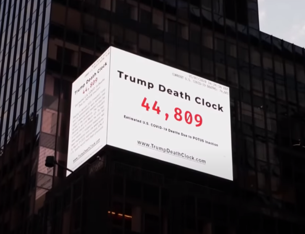 'Trampov sat smrti' osvanuo na Tajms skveru u Njujorku